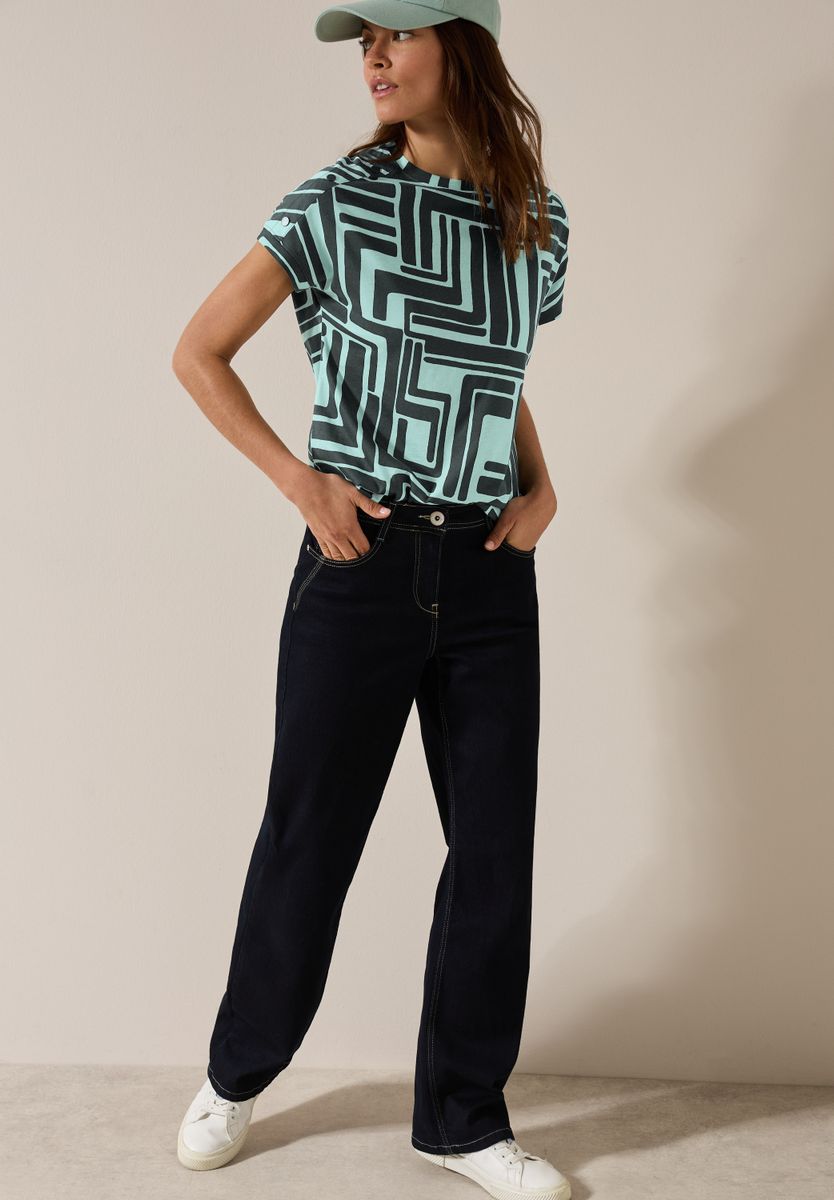 Print-Shirt mit Knopfdetail