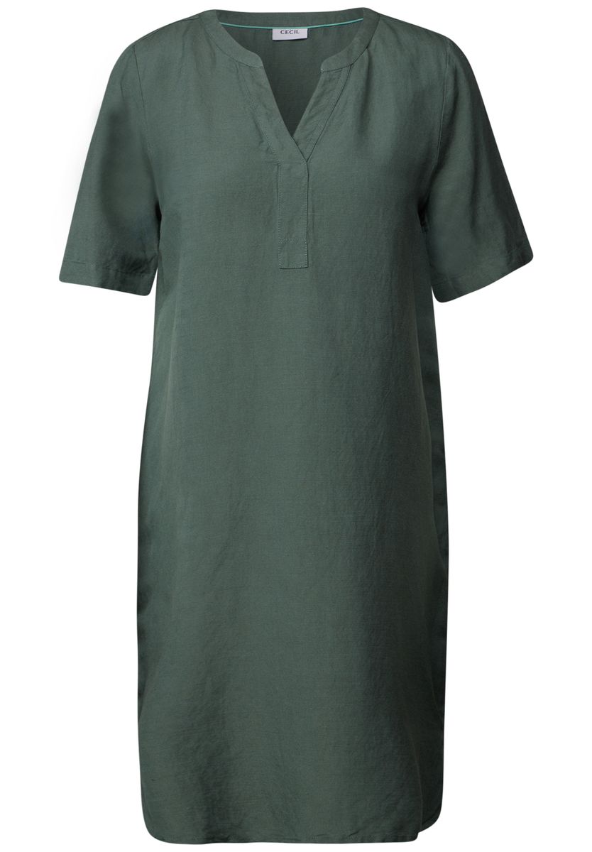 Split Neck Leinenmix Kleid