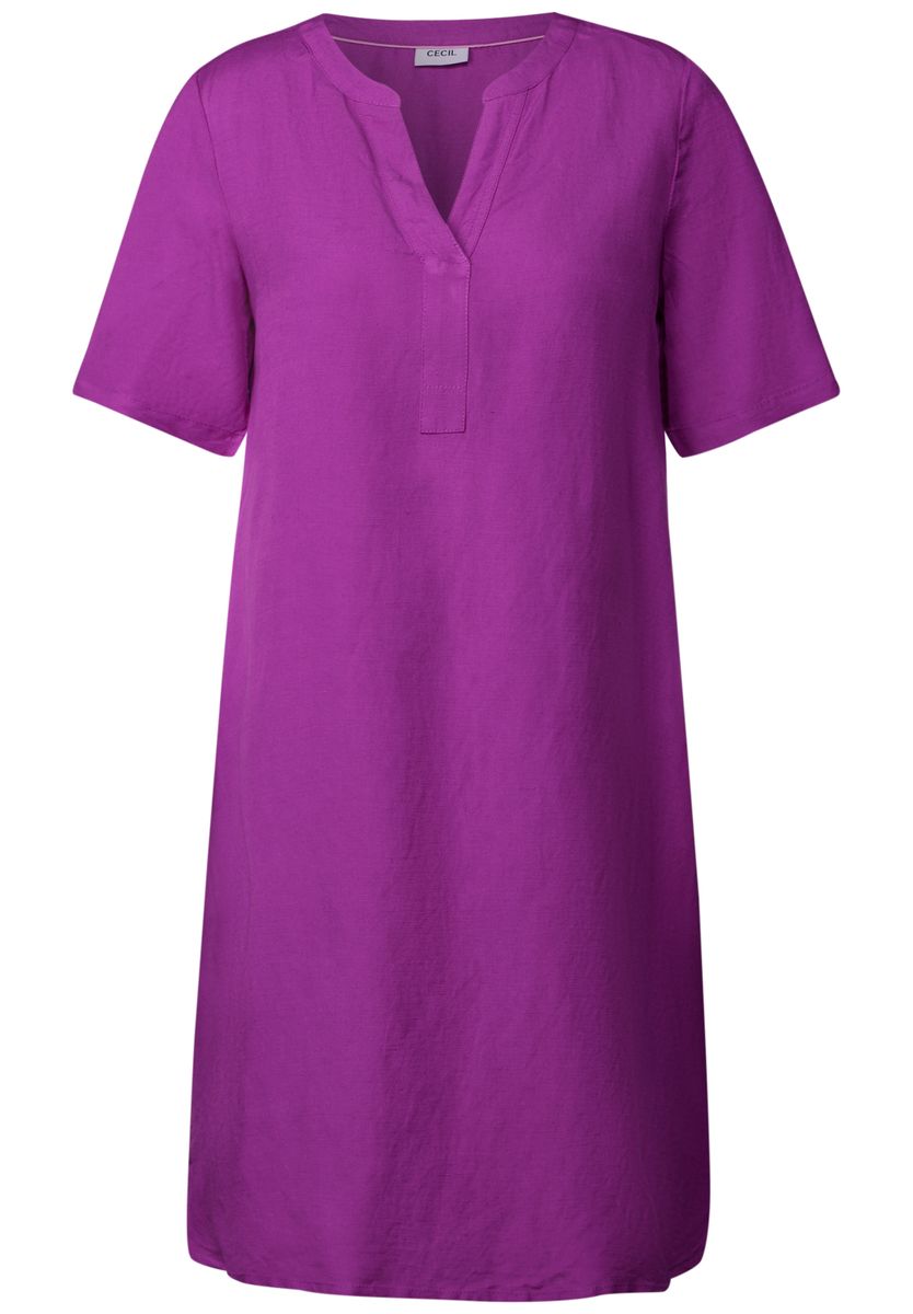 Split Neck Leinenmix Kleid