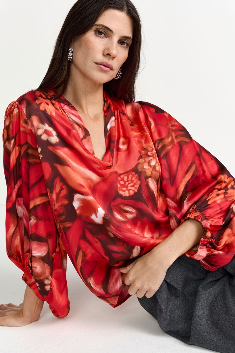Printed V-Neck Blouse