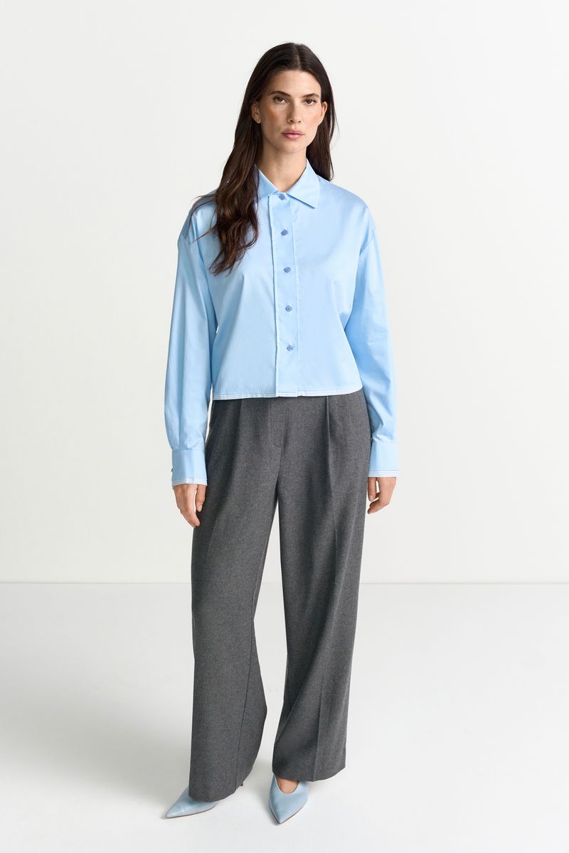 Cropped Cotton Blouse with Contrast Fabric