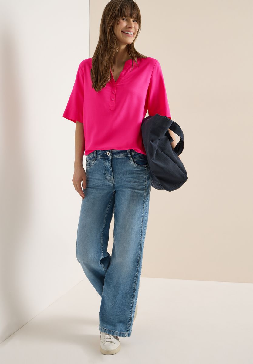 Kurzarm Bluse mit Split Neck