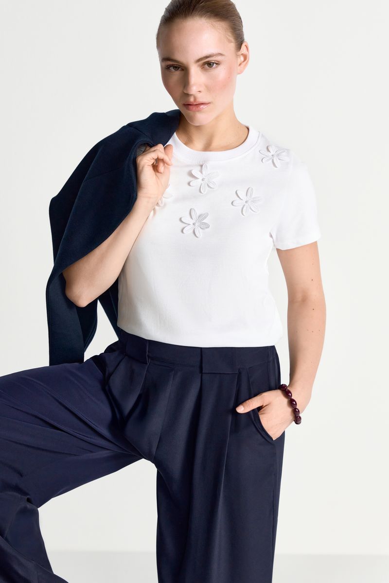 T-Shirt with Flower Application