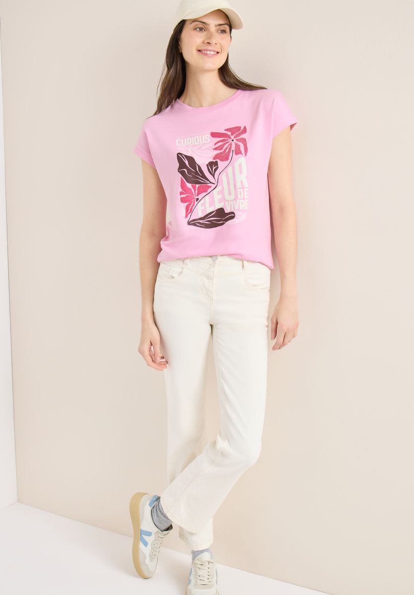 T-Shirt mit Boatneck und Frontprint