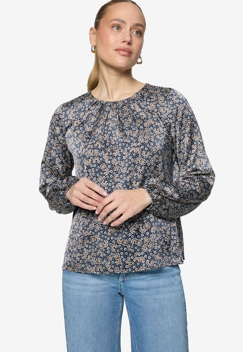 Satinbluse langarm mit Blumen