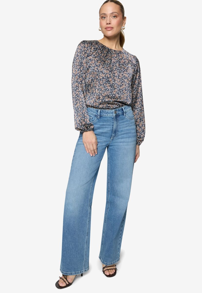 Satinbluse langarm mit Blumen
