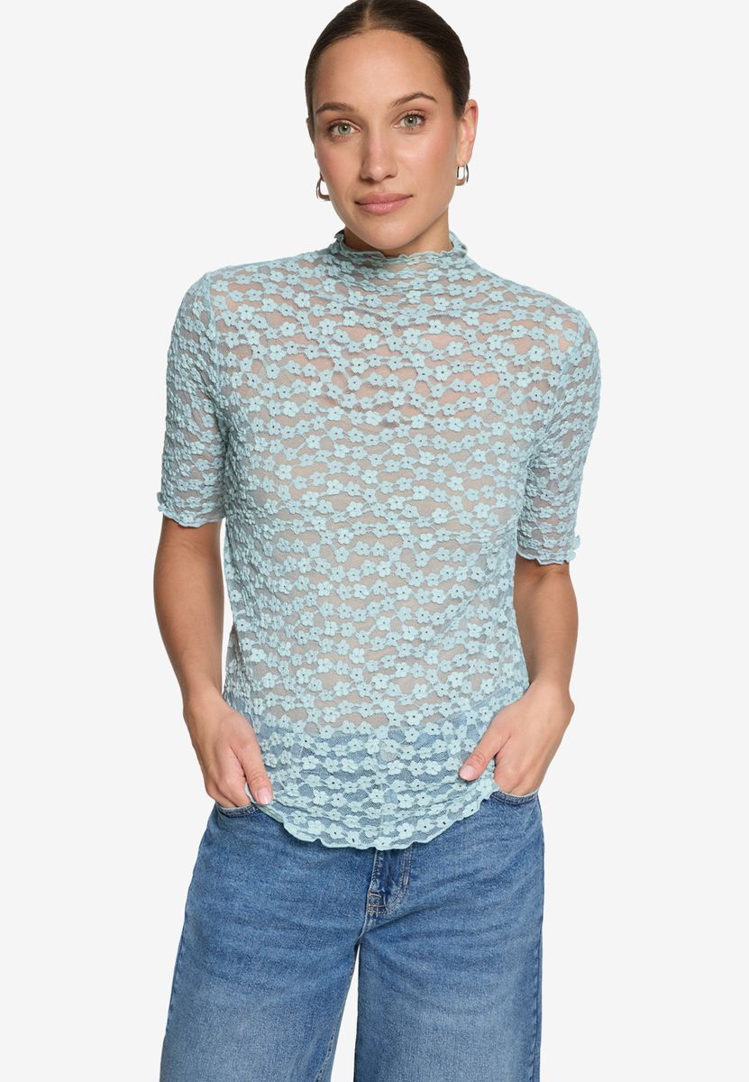 Spitzenshirt mit Stehkragen