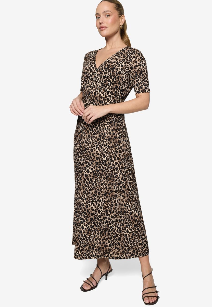Maxikleid kurzarm mit Leoprint