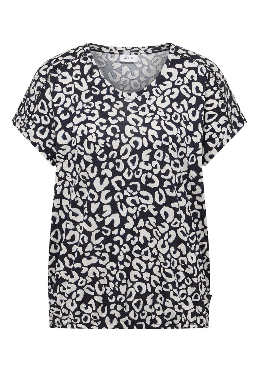 Shirt mit Spitzendetail und Leo-Print