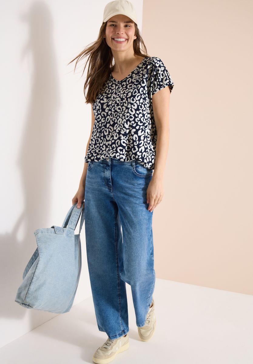 Shirt mit Spitzendetail und Leo-Print