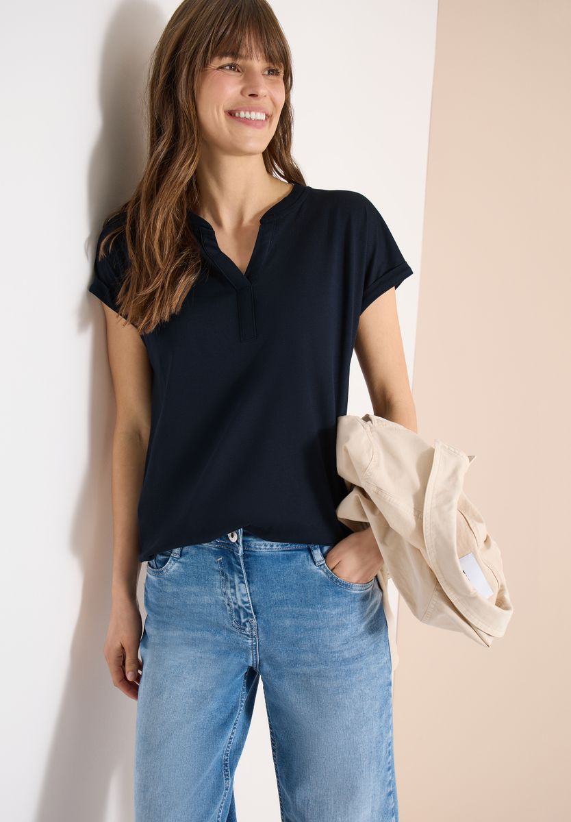 Shirt mit Split Neck im Tunika-Look