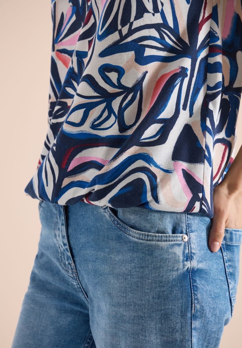 T-Shirt mit Split Neck und Grafikprint