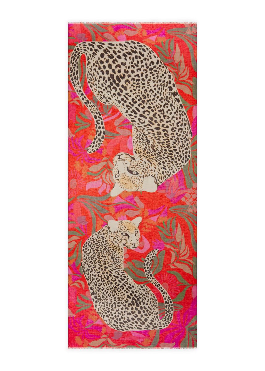 Schal aus feiner Baumwollmischung mit Leopard-Motiv