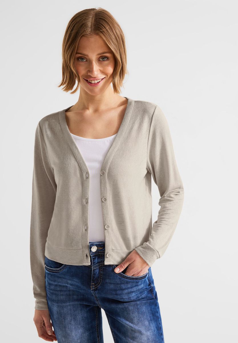 Kurze Leinenlook Strickjacke