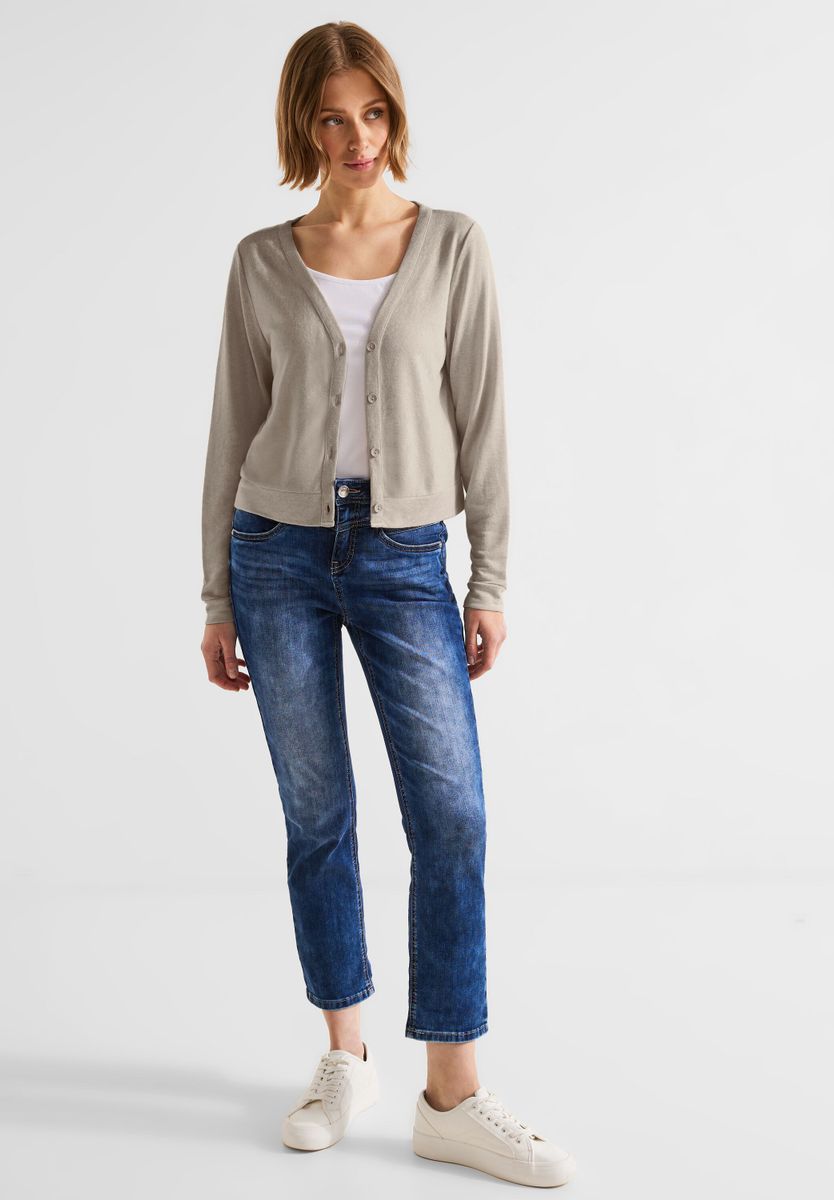 Kurze Leinenlook Strickjacke