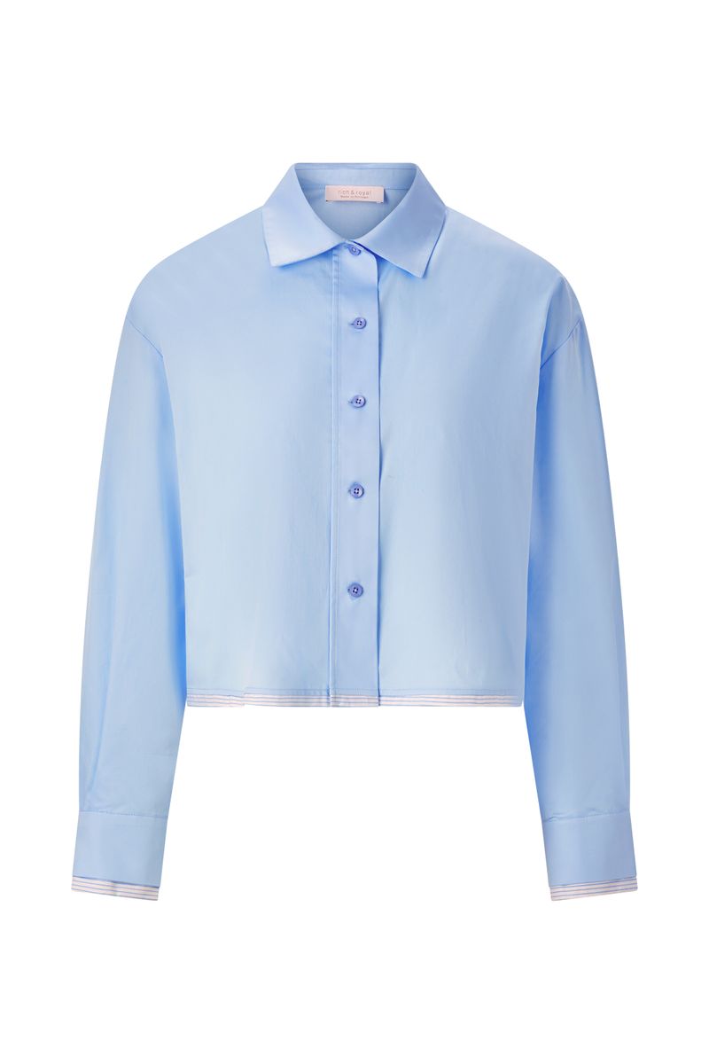 Cropped Cotton Blouse with Contrast Fabric
