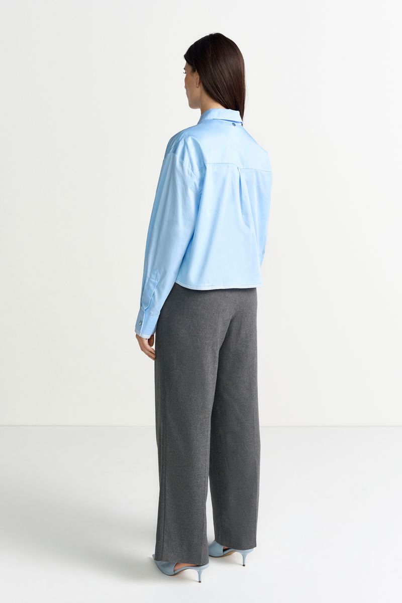 Cropped Cotton Blouse with Contrast Fabric