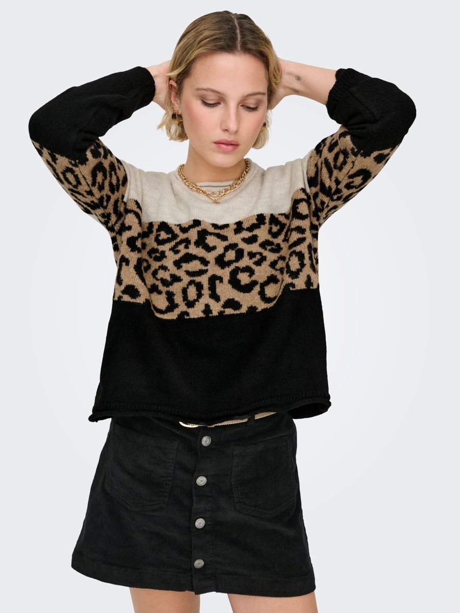 ONLJADE ANIMAL LS O-NECK KNT NOOS