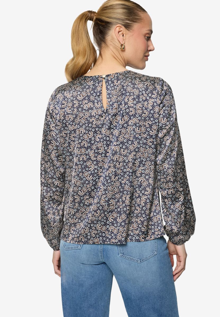 Satinbluse   langarm mit Blumen