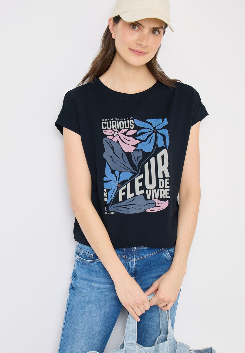 T-Shirt mit Boatneck und Frontprint