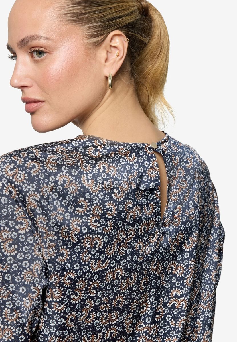 Satinbluse   langarm mit Blumen