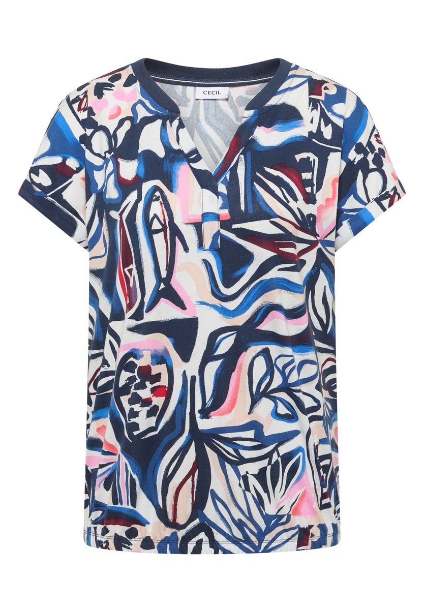 T-Shirt mit Split Neck und Grafikprint
