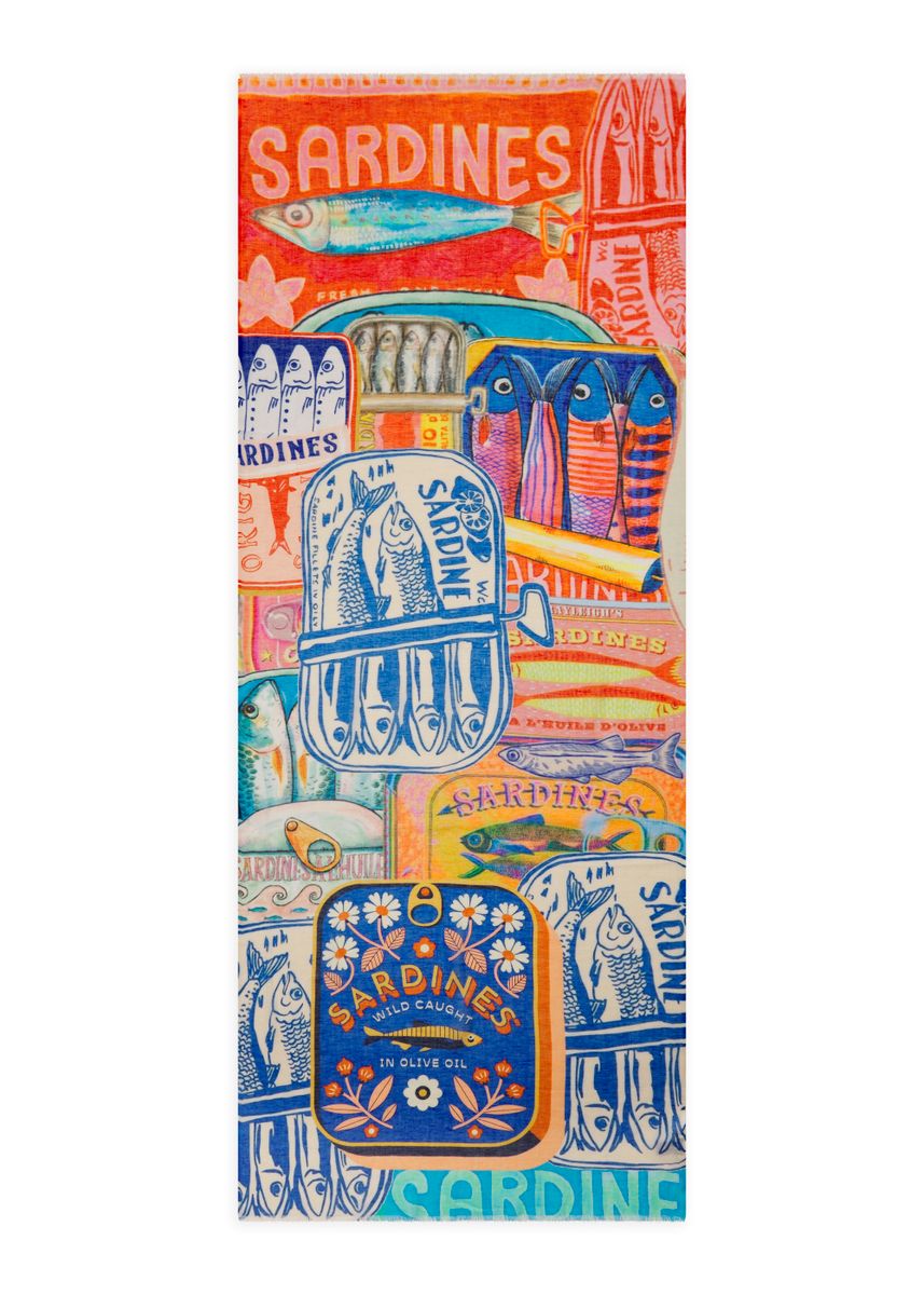 Schal aus feiner Baumwollmischung mit Sardinen-Motiven