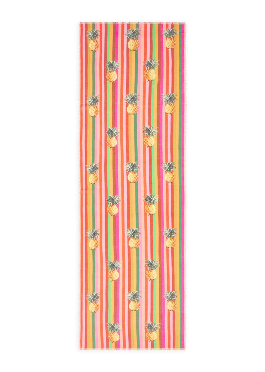 Leichter Schal aus Baumwolle mit Streifen und Ananas-Motiven