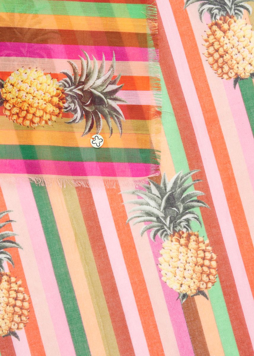 Leichter Schal aus Baumwolle mit Streifen und Ananas-Motiven