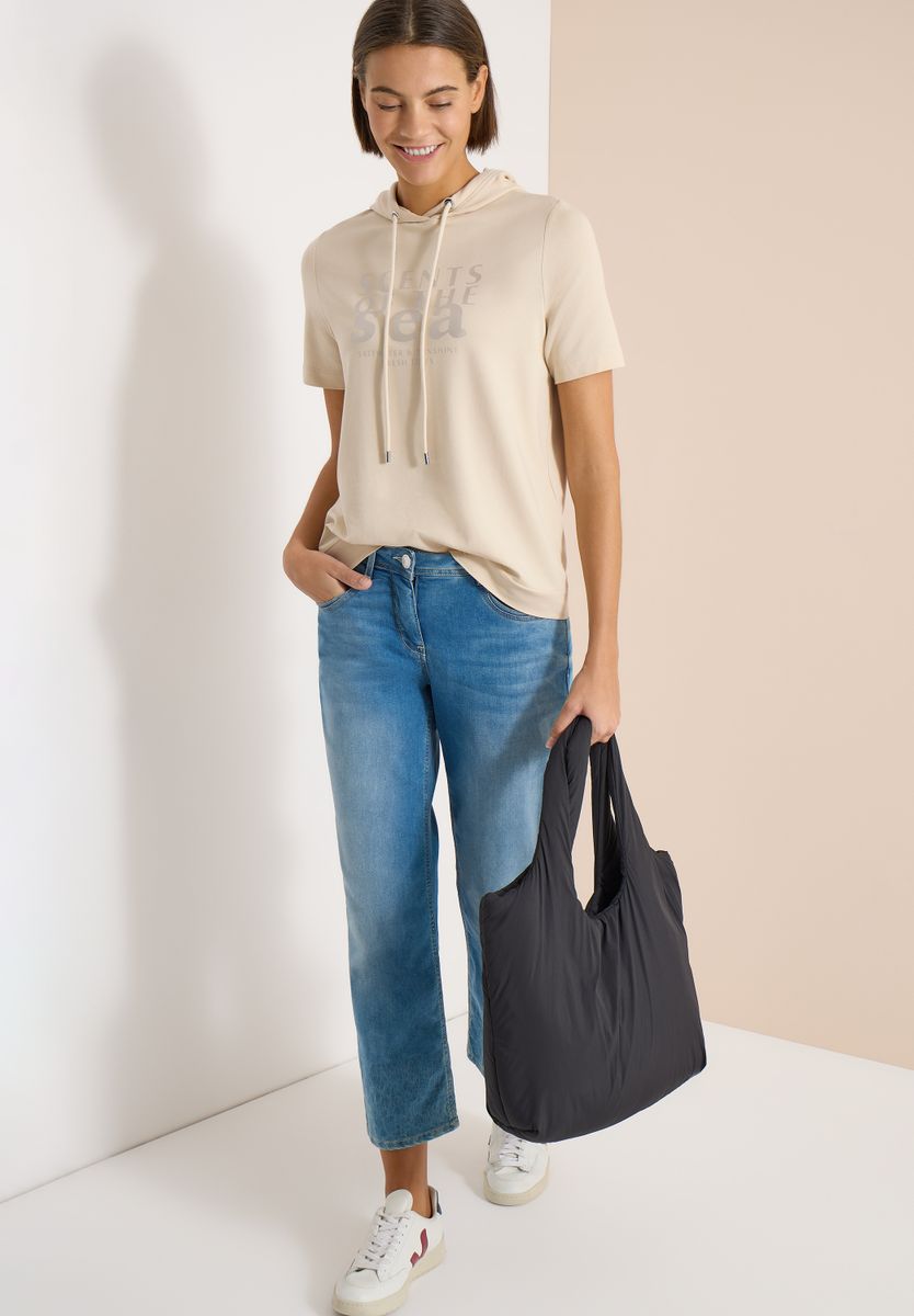 Kurzarm Shirt mit Kapuze und Wording