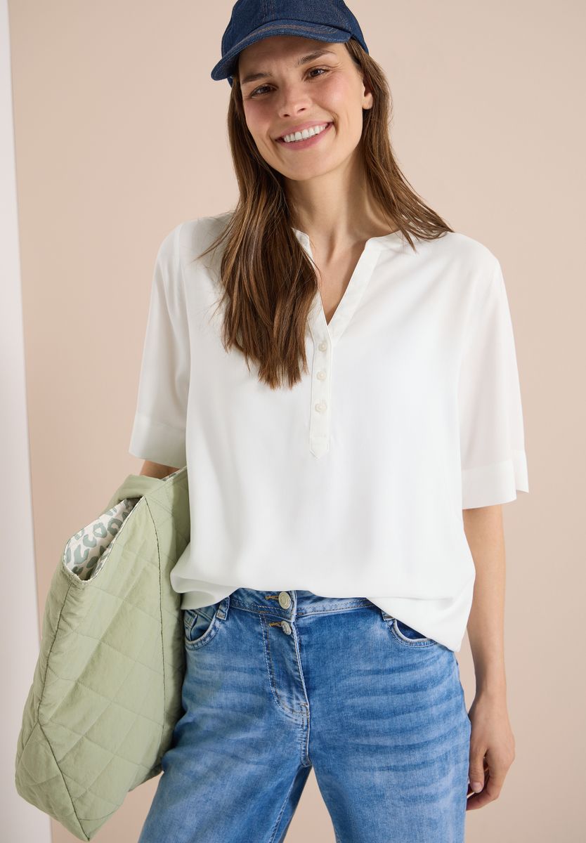Kurzarm Bluse mit Split Neck