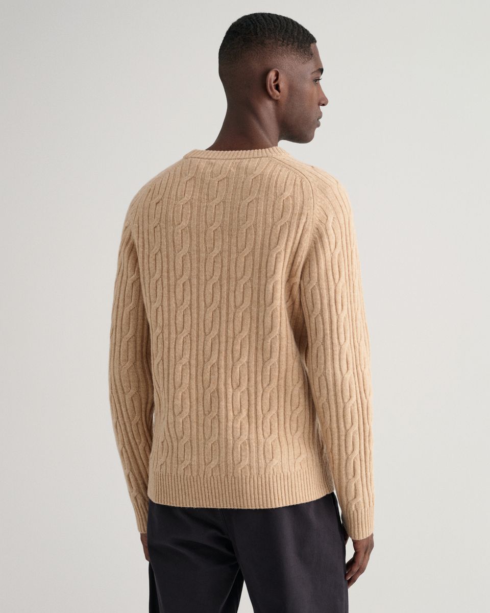 Lambswool Rundhalspullover mit Zopfmuster